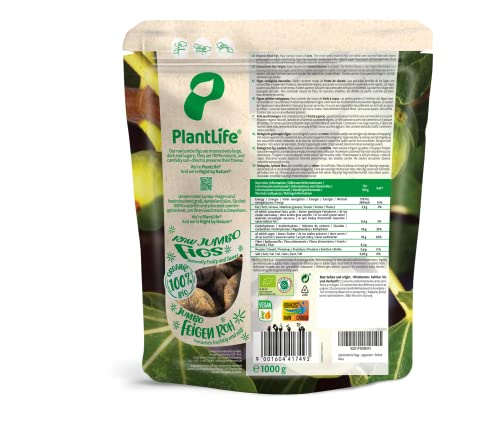 PlantLife Higos orgánicos 1kg – Frutas crudas, extra grandes, secadas al sol y sin tratar