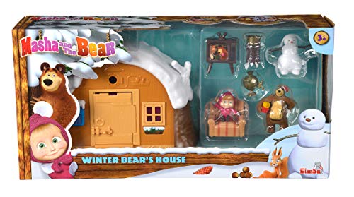 Playset Casa del Oso con nieve 2 figuras y accesorios de Masha y el Oso (Simba 9301023)