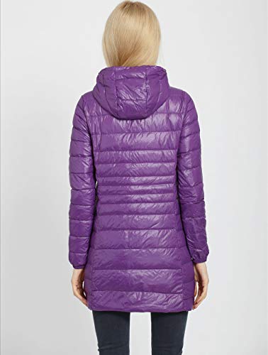 Plumas Mujer Plumiferos Ligeros Mujer con Capucha Abrigo Plumas Largo Ultralight Plumon Chaqueta Plumifero Ligero Abrigos Largos Señora Chaquetas Invierno Cazadoras Chaquetones Primavera Morado S