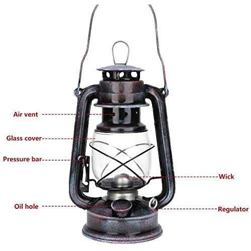 POFET Luces de linterna de tormenta vintage lámpara de aceite farol ardiente retro queroseno lámparas de aceite clásico lámpara de mesa linternas para el hogar, jardín, camping citronela - rojo