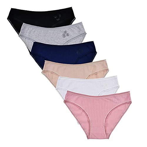 Power Flower Paquete de 6 Bragas Hipster para Mujer Calzoncillos de Tiro bajo de algodón Suave Calzoncillos cómodos para Mujer S-XL para abrazar la Cadera (6912, S-M)