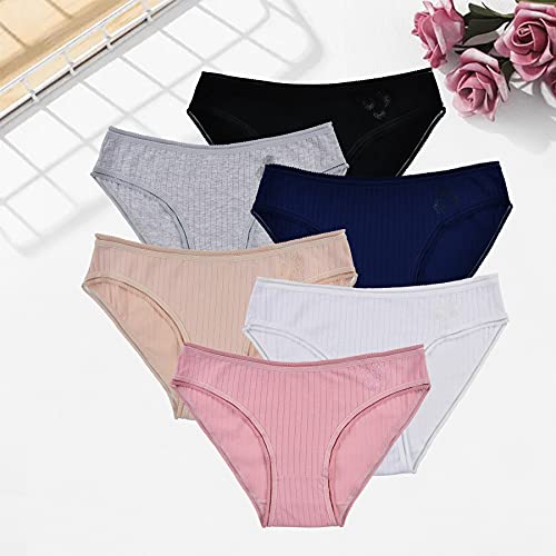 Power Flower Paquete de 6 Bragas Hipster para Mujer Calzoncillos de Tiro bajo de algodón Suave Calzoncillos cómodos para Mujer S-XL para abrazar la Cadera (6912, S-M)