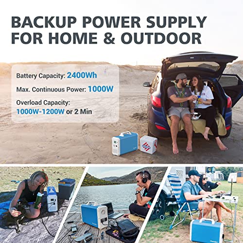 PowerOak Bluetti EB240 2400Wh Generador Solar Portátil con Inversor de 1000W y Salidas AC/DC/USB, Generador Electrico Solar Power Station con Batería de Litio para Camping y Autocaravana