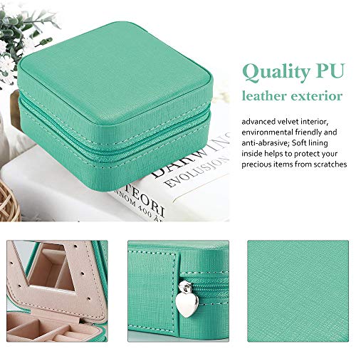 ProCase Estuche Joyero Pequeño, Mini Caja Almacenamiento Portable para Joyería, Organizador de Viaje de Doble Capa con Espejo para Joyas Collares Pendientes Aretes Pulseras Anillos -Turquesa