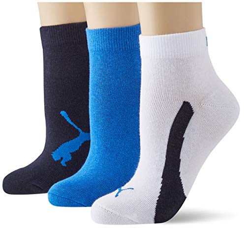 PUMA Kids BWT Quarter 3P Calcetines, Azul Marino/Blanco/Azul Fuerte, 35/38 (Pack de 3) Unisex niño