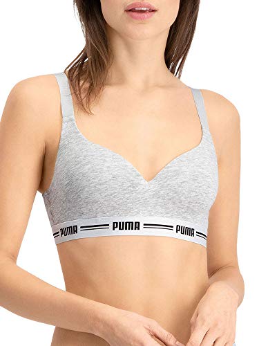 PUMA Women Padded Top 1P Hang Sujetador Deportivo, Grey Melange, S para Mujer