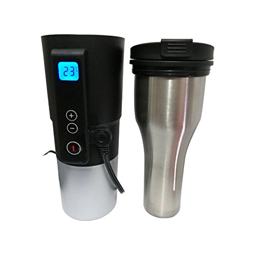 PUNCIA Taza de café Inteligente eléctrica 12V hervidor De Coche hervidor para Coche para Viaje en automóvil sobre la Marcha con Pantalla y Control de Temperatura (Negro)