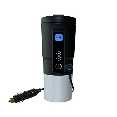 PUNCIA Taza de café Inteligente eléctrica 12V hervidor De Coche hervidor para Coche para Viaje en automóvil sobre la Marcha con Pantalla y Control de Temperatura (Negro)