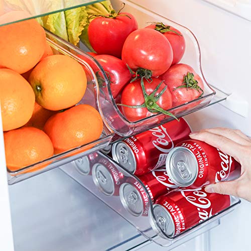 Puricon 【2Packs】 Organizador de Latas y Botellas para Refrigerador, Contenedores Apilables de Plástico para Almacenamiento de Bebidas, Frutas, Verduras, Aperitivos, etc. -Transparente