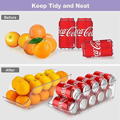 Puricon 【2Packs】 Organizador de Latas y Botellas para Refrigerador, Contenedores Apilables de Plástico para Almacenamiento de Bebidas, Frutas, Verduras, Aperitivos, etc. -Transparente