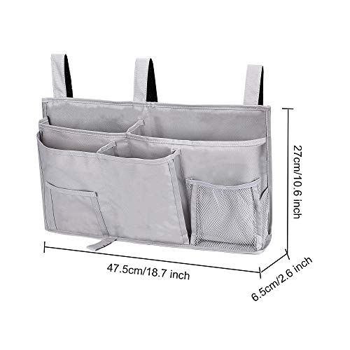 QH-Shop Bolsa de Almacenamiento de Cabecera, Oxford Colgante Bolso Organizador para Cama Literas y Cochecito, con 8 Bolsillos para Control Remoto, Libro y Teléfono (Gris)