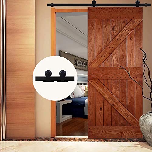 QINAIXQM 6.6FT/200cm Kit de accesorios para puerta de granero traslacional de servicio pesado, resistente y duradero, adecuado para una sola puerta de madera, negro antiguo(Forma T)