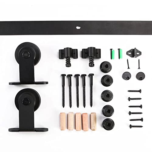 QINAIXQM 6.6FT/200cm Kit de accesorios para puerta de granero traslacional de servicio pesado, resistente y duradero, adecuado para una sola puerta de madera, negro antiguo(Forma T)