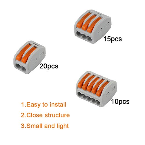 QitinDasen 45Pcs Palanca Tuerca Cable Conector Set, Compacto Conductor Conector, Rápido Cable Conector Resorte Bloque Terminal (KV222-412, KV222-413, KV222-415)