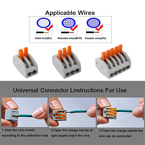 QitinDasen 45Pcs Palanca Tuerca Cable Conector Set, Compacto Conductor Conector, Rápido Cable Conector Resorte Bloque Terminal (KV222-412, KV222-413, KV222-415)