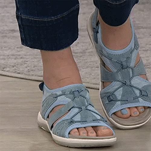 QKFON Sandalias ultra cómodas para mujer con puntera abierta, zapatos de playa de verano con soporte de arco para mujer, sandalias planas para senderismo, al aire libre, caminar a diario