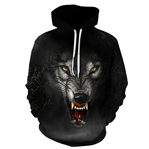 QTJY Sudadera con Capucha de Moda para Hombres y Mujeres, Jersey de Manga Larga, Sudadera con Estampado de Lobo de Ojo de Hielo y Fuego, Ropa de Calle P 3XL