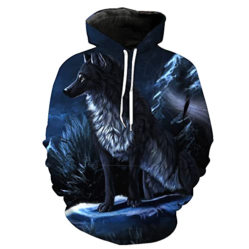 QTJY Sudadera con Capucha de Moda para Hombres y Mujeres, Jersey de Manga Larga, Sudadera con Estampado de Lobo de Ojo de Hielo y Fuego, Ropa de Calle P 3XL