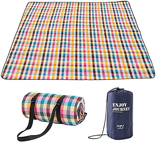 Queta Manta Picnic Plegable al Aire Libre, Manta Picnic Impermeable 200 x 200 cm, Alfombra Picnic Playa Jardín Parque Senderismo, Manta Playa con Bolsa de Almacenamiento (5-8 Personas) (Multicolor)