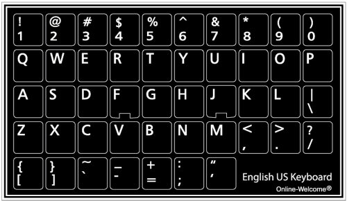 QWERTY US Pegatinas para Teclado no Transparentes, Fondo Negro, 11 x 13 mm