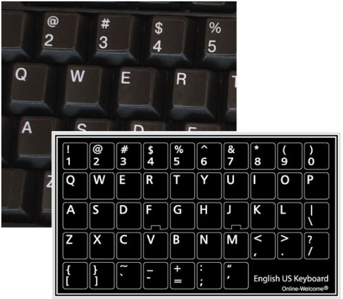 QWERTY US Pegatinas para Teclado no Transparentes, Fondo Negro, 11 x 13 mm