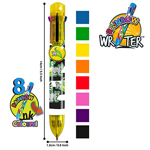 Rainbow Writer - Lémur de cola anillada, bolis de colores de Deluxebase. Bolígrafo automático 8 en 1, bolis bonitos muy originales para niños e ideal como material de oficinas o colegios