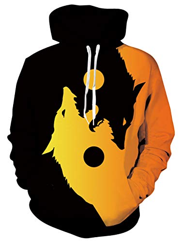 Rave on Friday Wolf Hoodie Hombre Novedad 3D Printed Sudadera con Capucha Lobo Pullover Moda Sweatshirt Mangas Largas con Bolsillos Cordón Unisexo L-XL