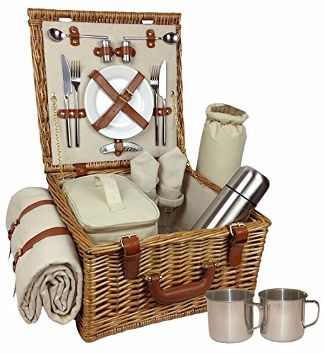 Red Hamper Deluxe Fully Fitted 2 Person Traditional Picnic Basket