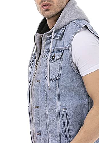 Redbridge Chaleco vaquero para Hombres Con Capucha Chaqueta sin mangas Used Look Azul claro M