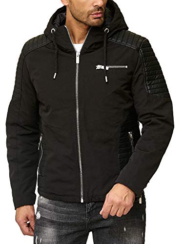 Redbridge Hombres Chaqueta Biker Acanalado Casual Cuero Sintético Jacket con Capucha