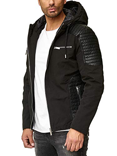 Redbridge Hombres Chaqueta Biker Acanalado Casual Cuero Sintético Jacket con Capucha