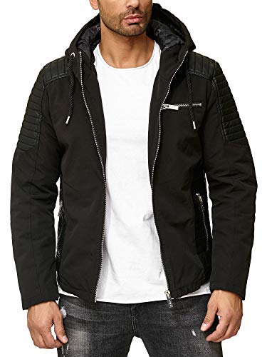 Redbridge Hombres Chaqueta Biker Acanalado Casual Cuero Sintético Jacket con Capucha