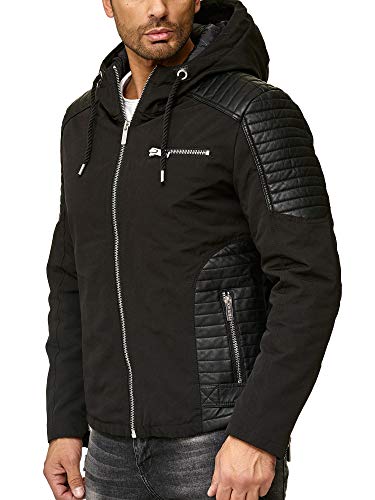 Redbridge Hombres Chaqueta Biker Acanalado Casual Cuero Sintético Jacket con Capucha