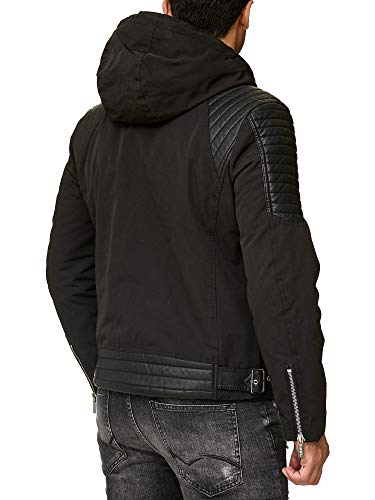 Redbridge Hombres Chaqueta Biker Acanalado Casual Cuero Sintético Jacket con Capucha