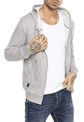 Redbridge Sudadera Deportiva Unicolor para Hombre Suéter con Capucha y Cremallera Premium Basic Gris M