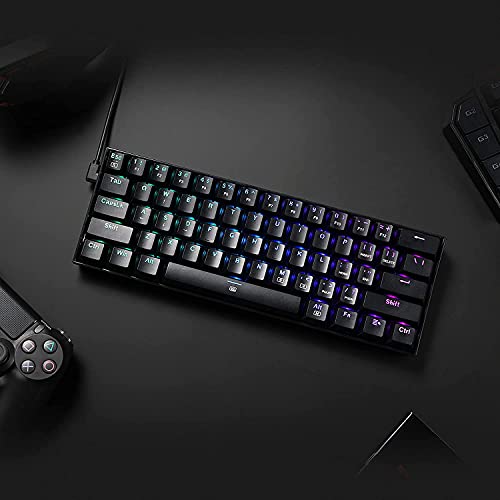 Redragon K630 Dragonborn 60% Teclado gaming RGB con cable, 61 teclas, teclado mecánico compacto con interruptor táctil marrón, compatible con controlador Pro, color negro