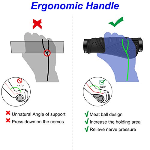 REETEE Puños para Bicicleta Antideslizante Caucho Puños Manillar Bicicleta Aluminio Doble Bloqueo de 22mm Mango para Bicicleta, Puños MTB Ergonomicos para Montaña, Bici Plegable, Scooter Puños (negro)
