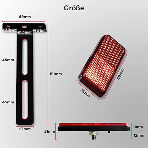 Reflector universal E4 trasero rojo estrecho para motocicleta con soporte en T largo reflector de placa de matrícula scooter ojo de gato aprobado por Quad E