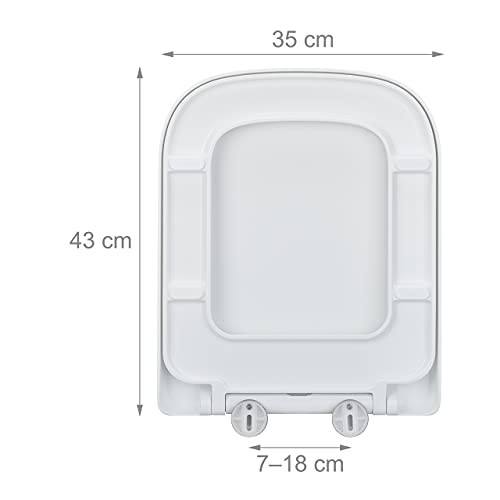 Relaxdays Toilettendeckel Tapa Váter Amortiguada, Asiento WC, Cuadrada, 35 x 43 cm, Montaje Doble, Inodoro, Extraíble, Duroplast, Blanca, 1 Pieza