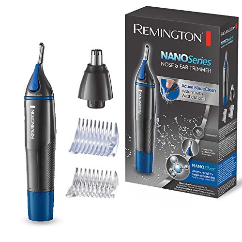 Remington Recortador Facial Nano Series - Cortapelos Nariz y Orejas, Cejas y Vello Facial, Resistente al Agua, Gris y Azul - NE3850