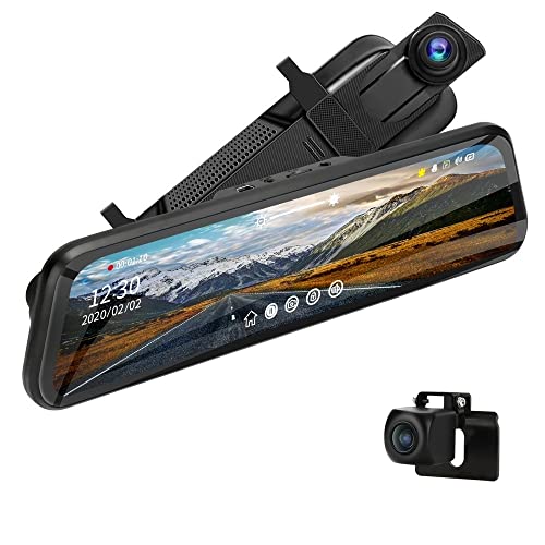 Retrovisor Coche, Jansite 10'' Espejo Dash CAM 1080P Full HD Pantalla táctil Doble Lente con 170° Gran Angular, Monitoreo de Estacionamiento Las 24-h, G-Sensor, Grabación en Bucle, Visión Nocturna