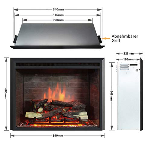 RICHEN - Chimenea eléctrica, modelo Calida (33"/84 cm), chimenea eléctrica de pared con calefacción, efecto de llamas en 3D, función de crepitación y mando a distancia, color negro