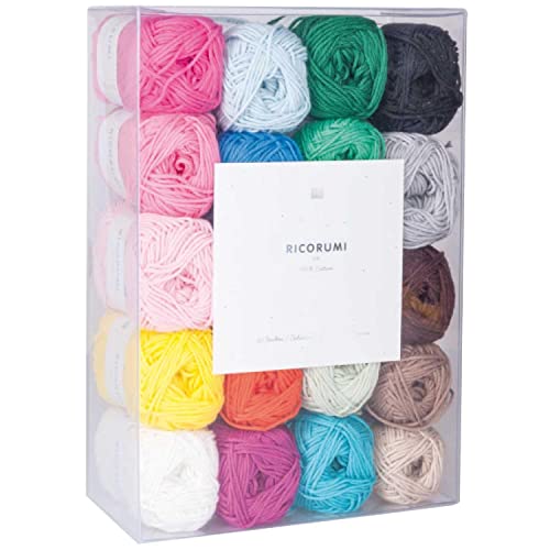 Rico Design Creative Ricorumi DK Hilo de ganchillo, de algodón, lana, para punto y manualidades, juego de 20 colores, 25 g