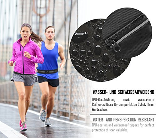 Riñonera Deportiva Running Belt | Cinturón de Fitness con Cremallera Impermeable 2 Compartimentos, teléfono, móvil, iPhone, Dinero & Llave: Unidad Funda para Correr, Deportes Gimnasio Mujer Hombre