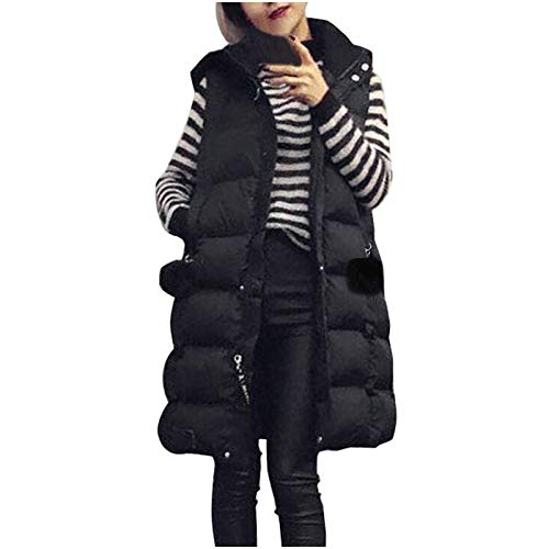 riou Chaleco Acolchado para Mujer Invierno Cremallera Chaqueta Sin Mangas Abajo Abrigos con Capucha Jersey Negro Felpa Tops Caliente Pullover