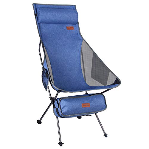 RISEPRO Sillas de Camping Plegables portátiles Ligeras de Mezclilla Respaldo Alto y reposacabezas con Bolsillo de Doble Cara para Caminatas al Aire Libre, mochileros, Viajes y Pesca al Aire Libre