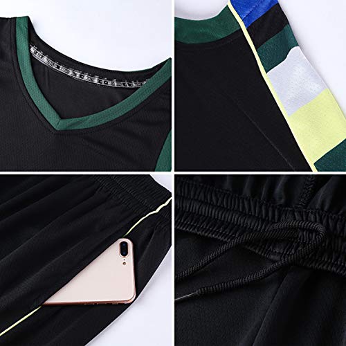 RLYJZ Bucks 34# Antetokounmpo Chaleco Deportivo Pantalones Cortos Baloncesto Jersey Conjunto De Dos Piezas,Hombre Sin Mangas Camiseta,NiñO Manga Corta,Mujer Camisa De Entrenamiento,Negro,M(155/160)