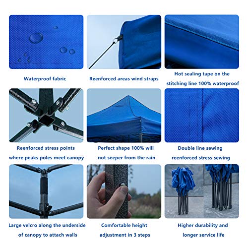 RNSSEZ Carpa 3x3M Cenador Plegable, Exterior Evento Refugio Fiesta Tienda Cenador Protección UV 50+, Ajustable en Altura, Carpa de jardín para Patio/ Camping/ Playa/ Fiestas (Azul)