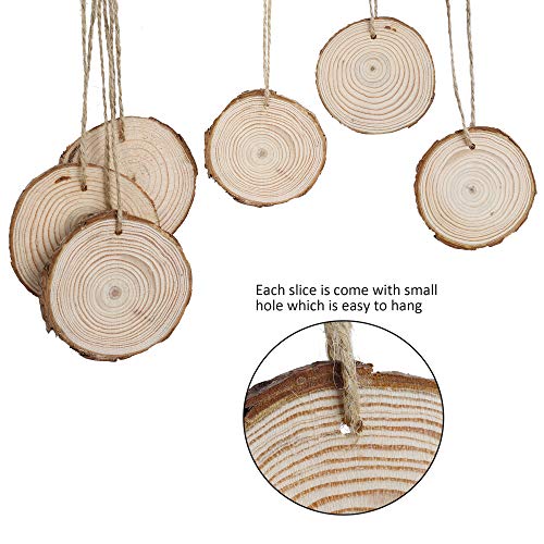 Rodajas de Madera, Natural Circulos de Madera 30pcs Discos de Madera Rústicos Rebanada Con Agujero y Cuerda de Cáñamo, para Bricolaje Manualidades Posavasos(6-7cm)