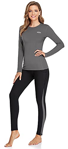 Ropa Interior Térmica Mujer, Camiseta Térmica Mujer Deportes Ropa Interior Funcional Conjuntos Térmicos Termo Invierno Otoño con muy elástica para Running Esquí Montaña Ciclismo Fitness Gris XL